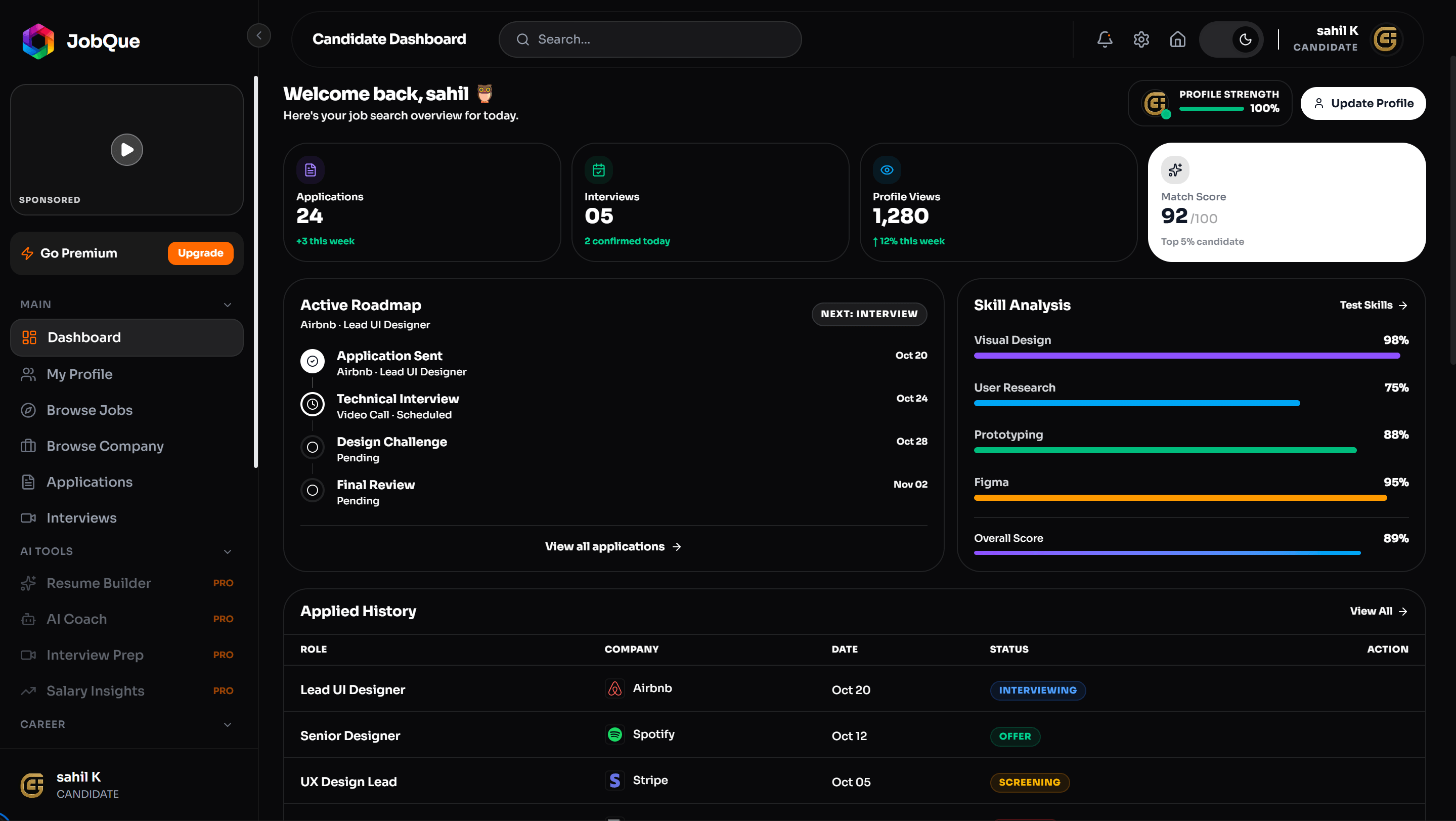 JobQue dashboard preview